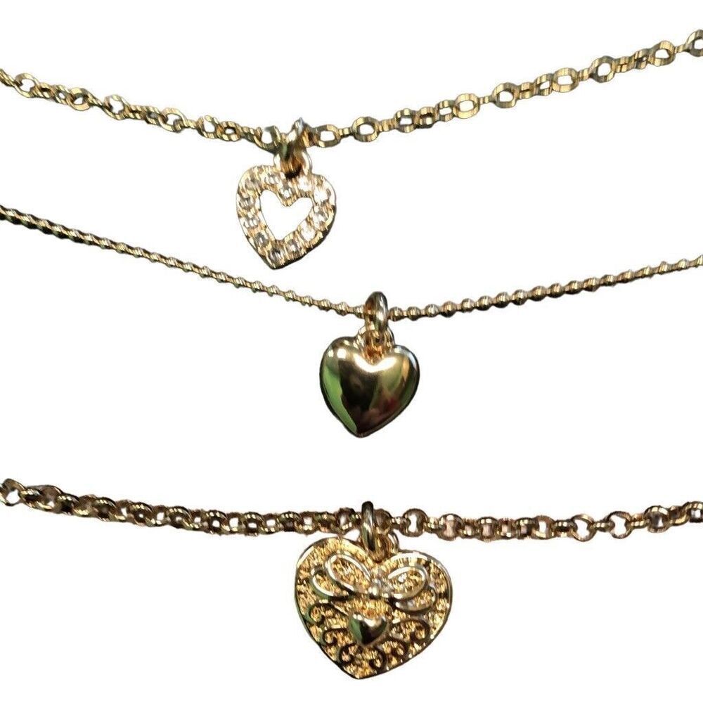 Wild Fable Set of 5 Delicate Gold Tone Necklaces Heart Charm Crystal Pearls New - Picture 6 of 7